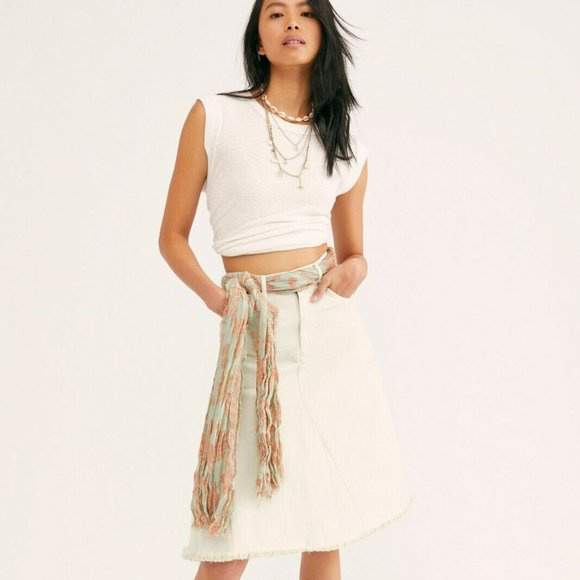 Free People Dresses & Skirts - Free People FP One Peyton Mint Denim Midi Skirt S